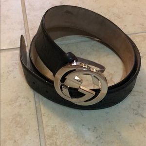 Mens Gucci Belt. Black embossed leather